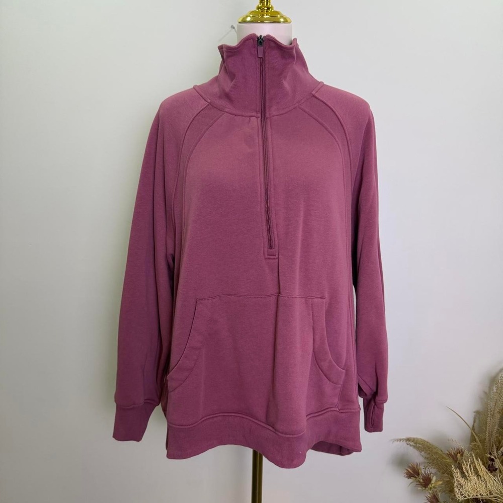 Vively Size M Dark Pink Half-Zip Oversized Long Sleeve Fleece Sweatshirt